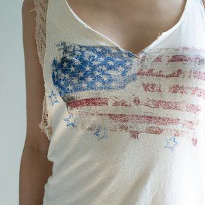 Free People American Flag Tank w/Crochet Back